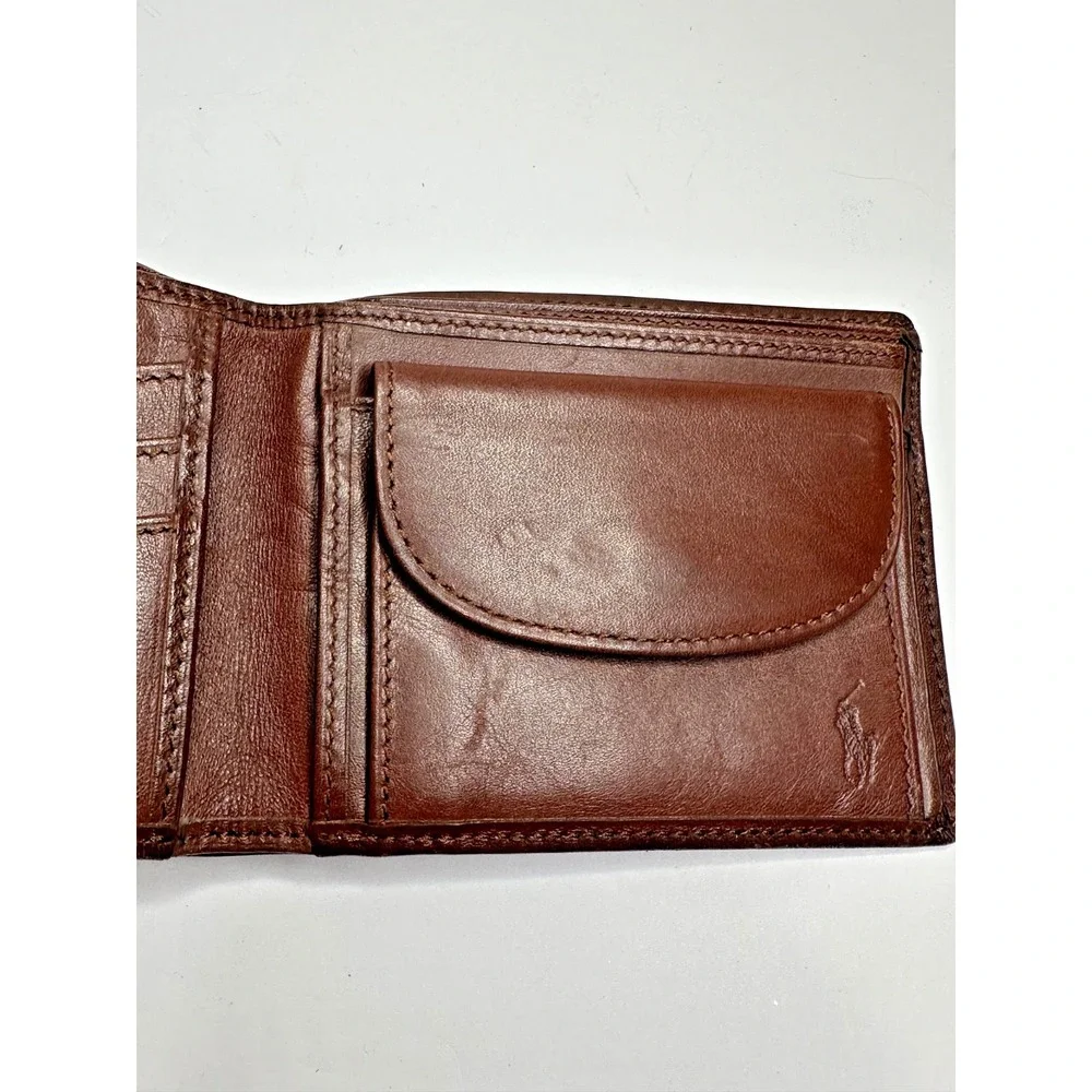 Ralph Lauren Polo Bifold Wallet Hunter Plaid Brown Leather Coin Pocket 90s